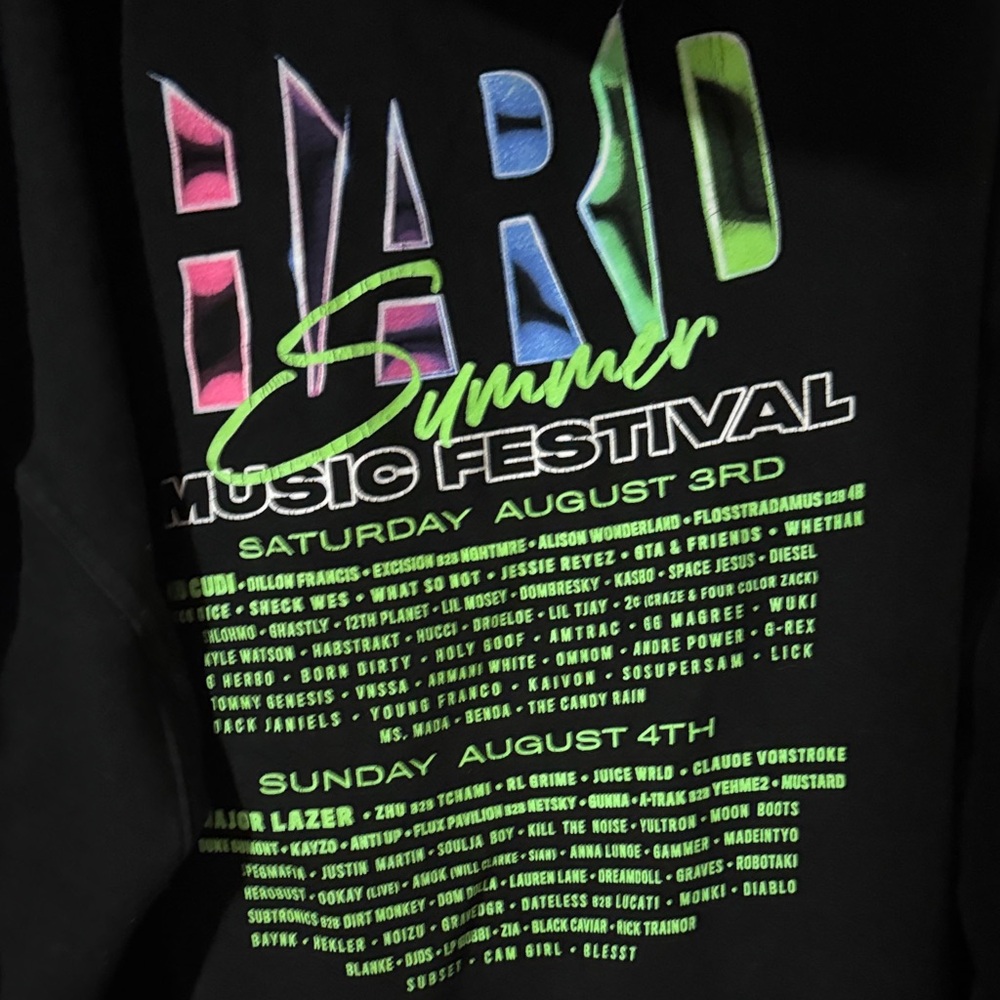 Hard summer music festival Black Zip-Up Hoodie with Colorful Logo , pockets